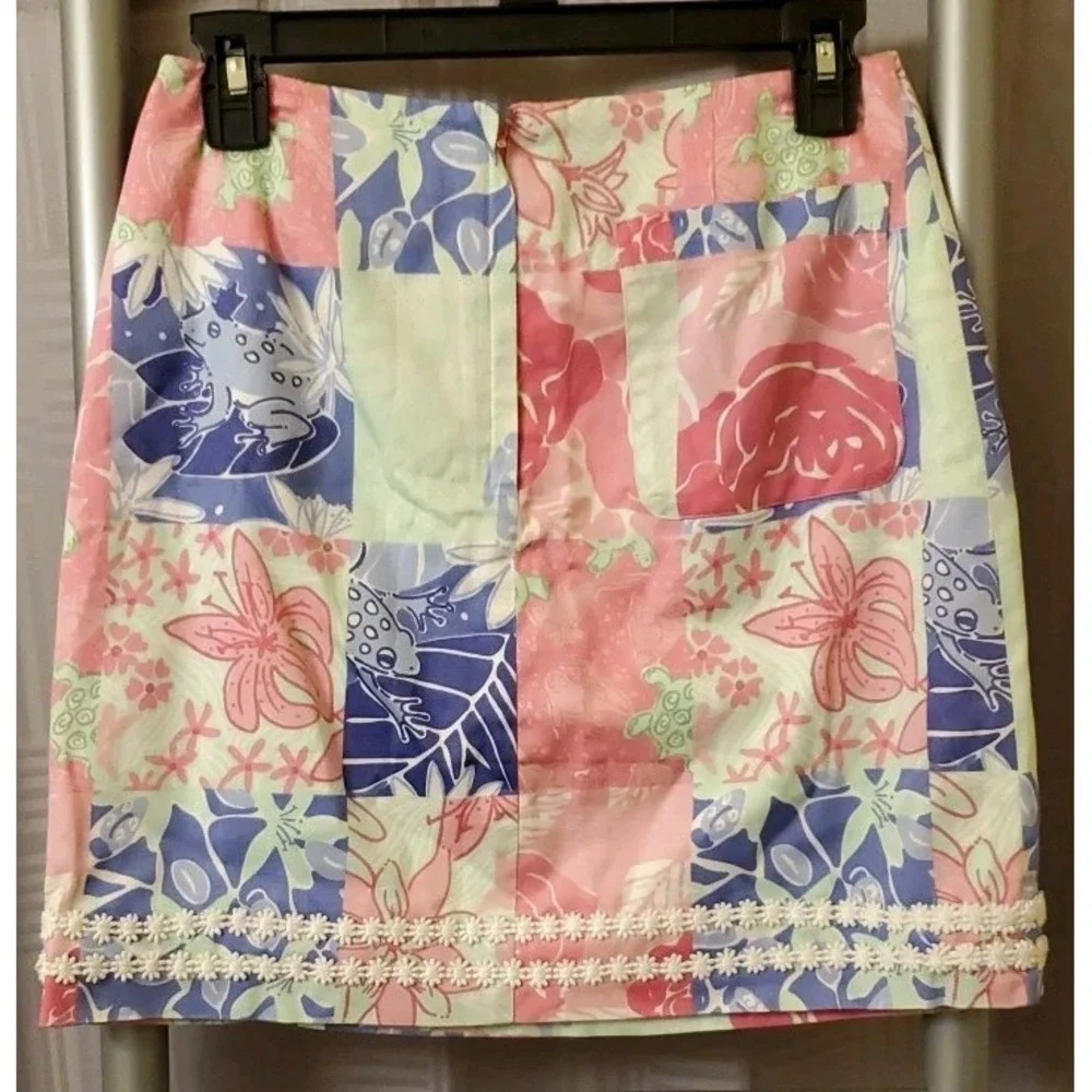 Lilly Pulitzer Patchwork Skirt Floral Turtle Frog Print M Colorful Vintage Sz 6‎